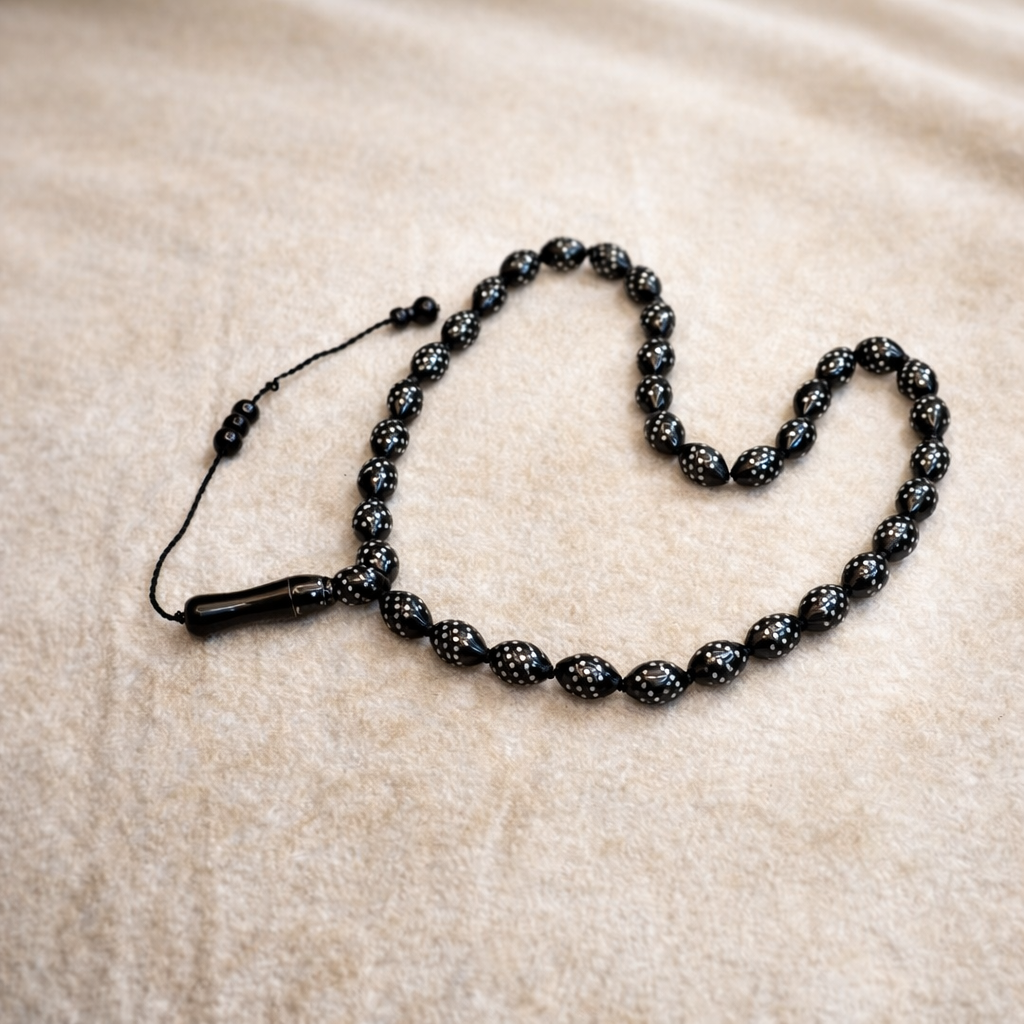 سبحة كوك زيتونة 33 خرزة مطعم معدن ابيض معالج ضد الصدأ مقاس 8 مللي - الصورة 2