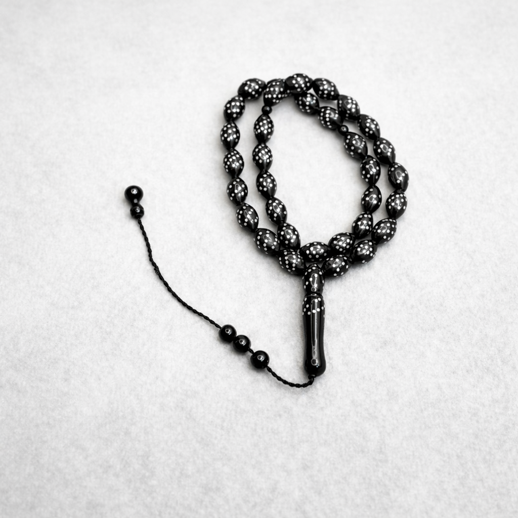 سبحة كوك زيتونة 33 خرزة مطعم معدن ابيض معالج ضد الصدأ مقاس 8 مللي - الصورة 3