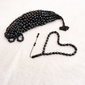 سبحة كوك مطعم معدن ابيض معالج ضد الصدأ و فيروز و مرجان زيتونة 33 خرزة مقاس 8 مللي