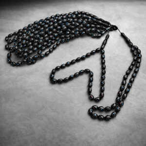 سبحة كوك بيضة حمام 33 خرزة مطعم معدن ابيض معالج ضد الصدأ و فيروز و مرجان  مقاس 14 مللي