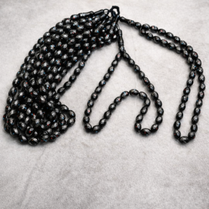 سبحة كوك بيضة حمام 33 خرزة مطعم معدن ابيض معالج ضد الصدأ و فيروز و مرجان  مقاس 16 مللي