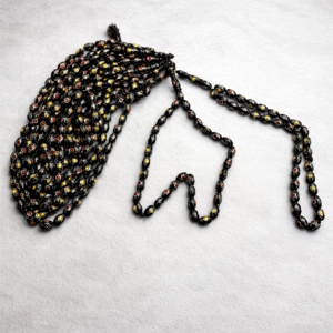 سبحة كوك بيضة حمام 33 خرزة مطعم معدن ابيض معالج ضد الصدا مع كهرمان و مرجان مقاس 12 مللي