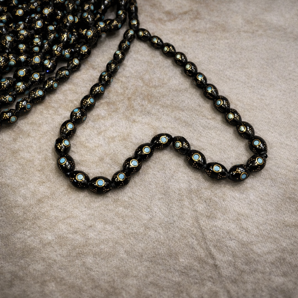 سبحة كوك بيضة حمام 33 خرزة مطعم نحاس و فيروز مقاس 12 مللي - الصورة 3