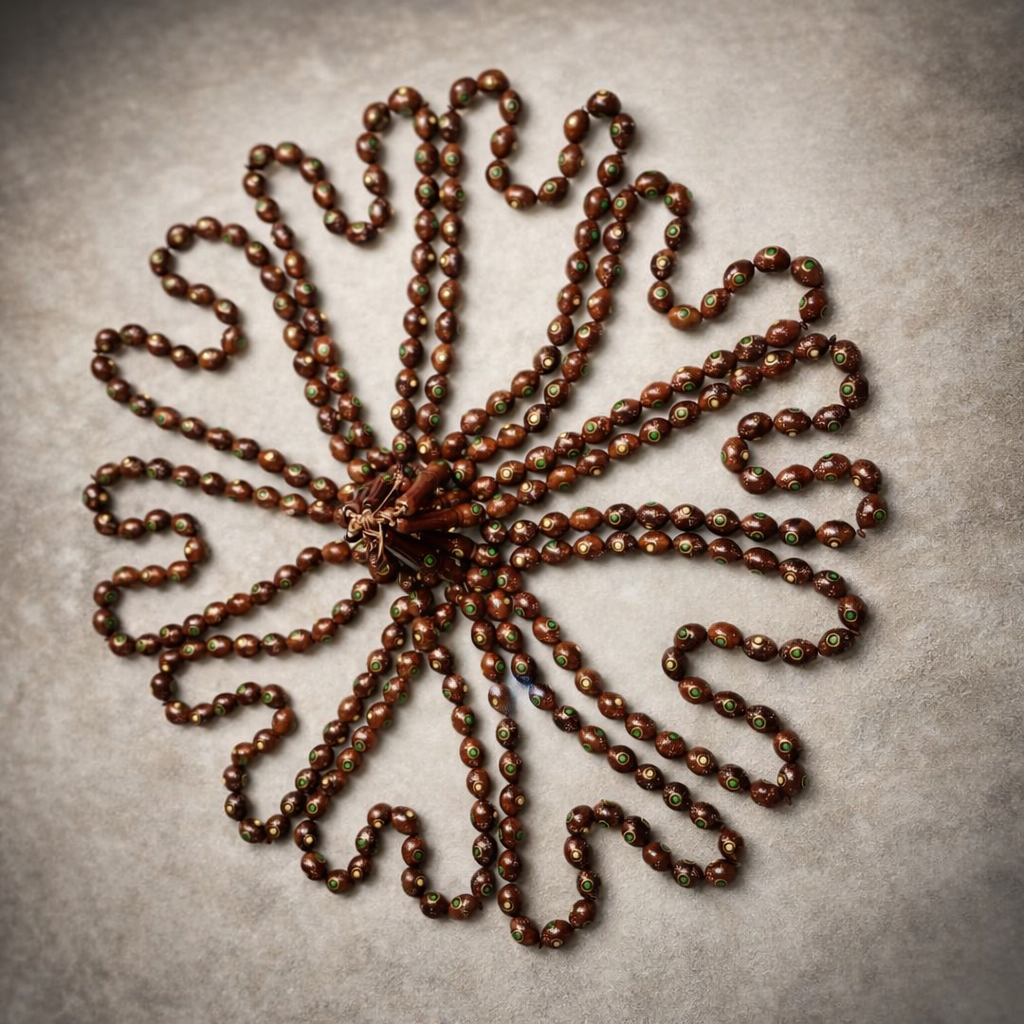 سبحة كوك بيضة حمام 33 خرزة مطعم نحاس عاج و زمرد مقاس 16 مللي - الصورة 4