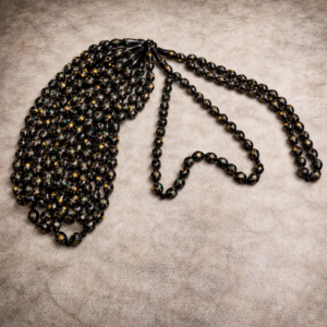 سبحة كوك بيضة حمام 33 خرزة مطعم معدن ابيض معالج ضد الصدأ و نحاس و مرجان و زمرد مقاس 16 مللي