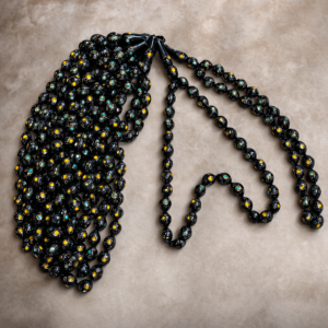 سبحة كوك بيضة حمام 33 خرزة مطعم معدن ابيض معالج ضد الصدأ و نحاس و فيروز و كهرمان مقاس 16 مللي