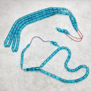 سبحة كاست امريكي صب جديد ازرق شفاف براميلي 33 خرزة مقاس 12 مللي