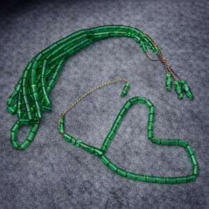 سبحة كاست امريكي اخضر شفاف صب جديد براميلي 33 خرزة مقاس 12 مللي